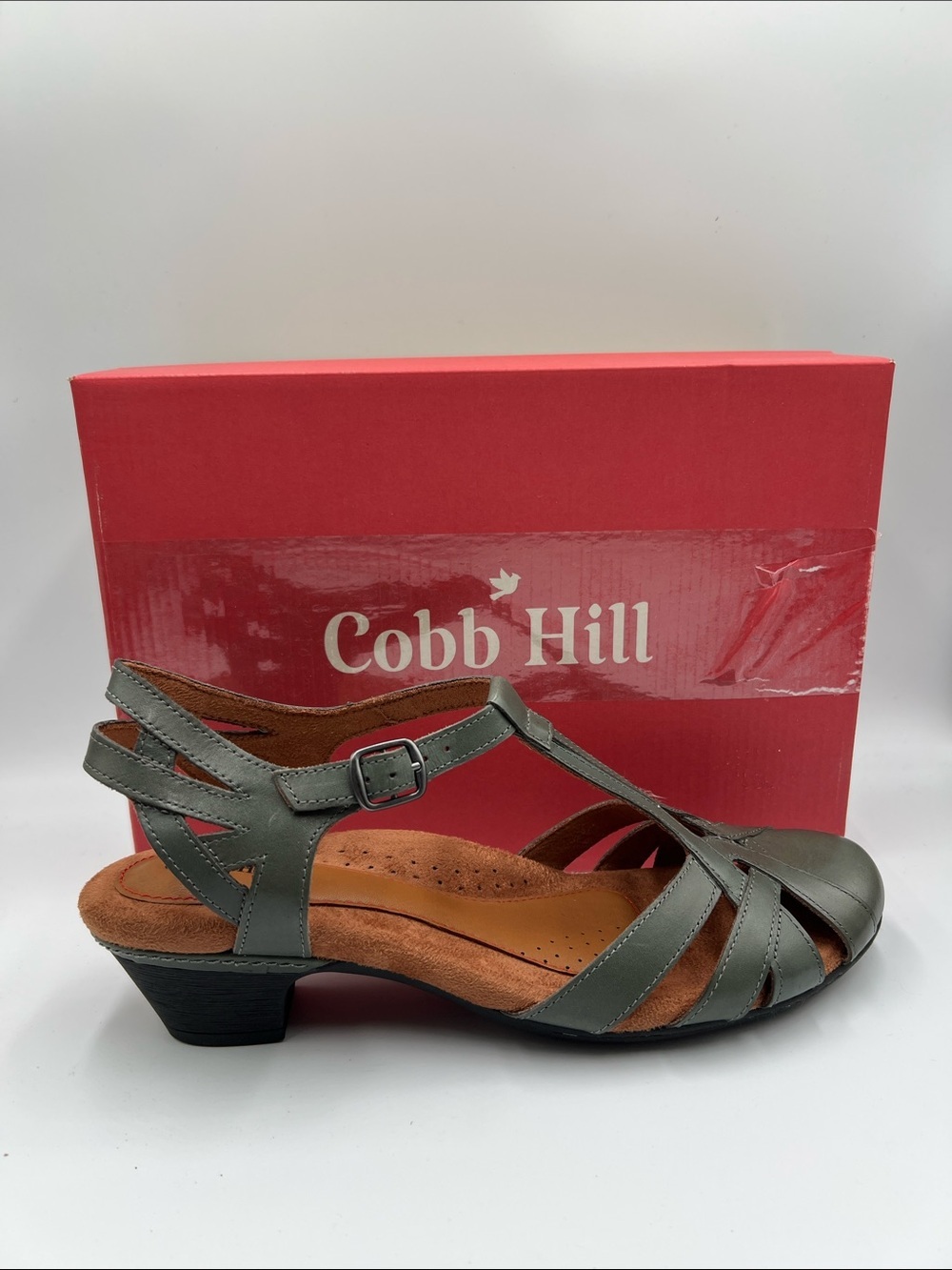 Cobb Hill Aubrey t-strap pump Fisherman leather navy green shoe heel new 11